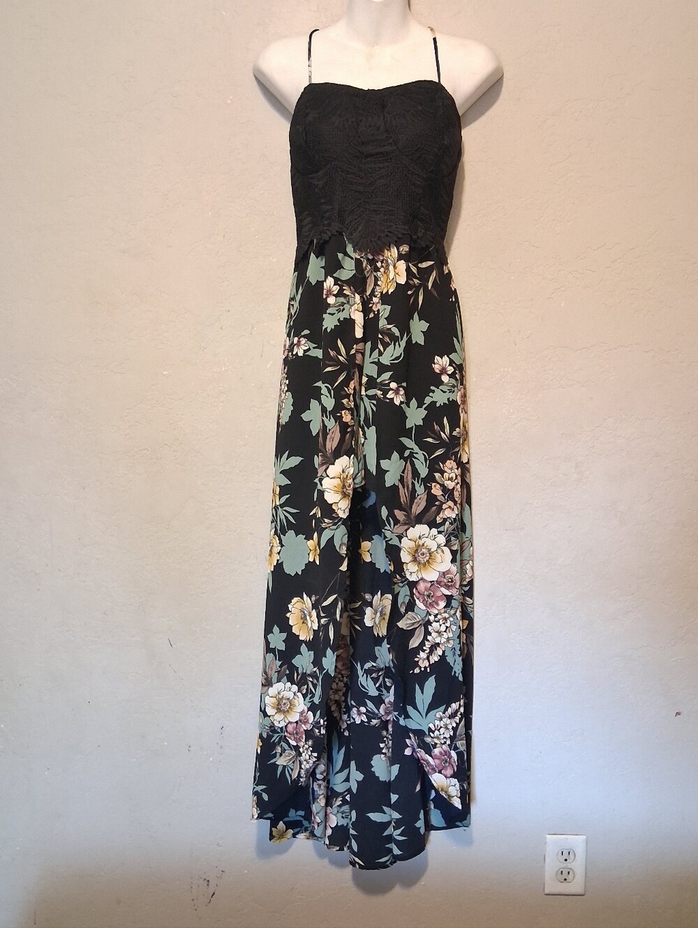 Maxi Dress Jumper With Short Floral Tropical‎ Sleeveless Lace Black SzXL Summer